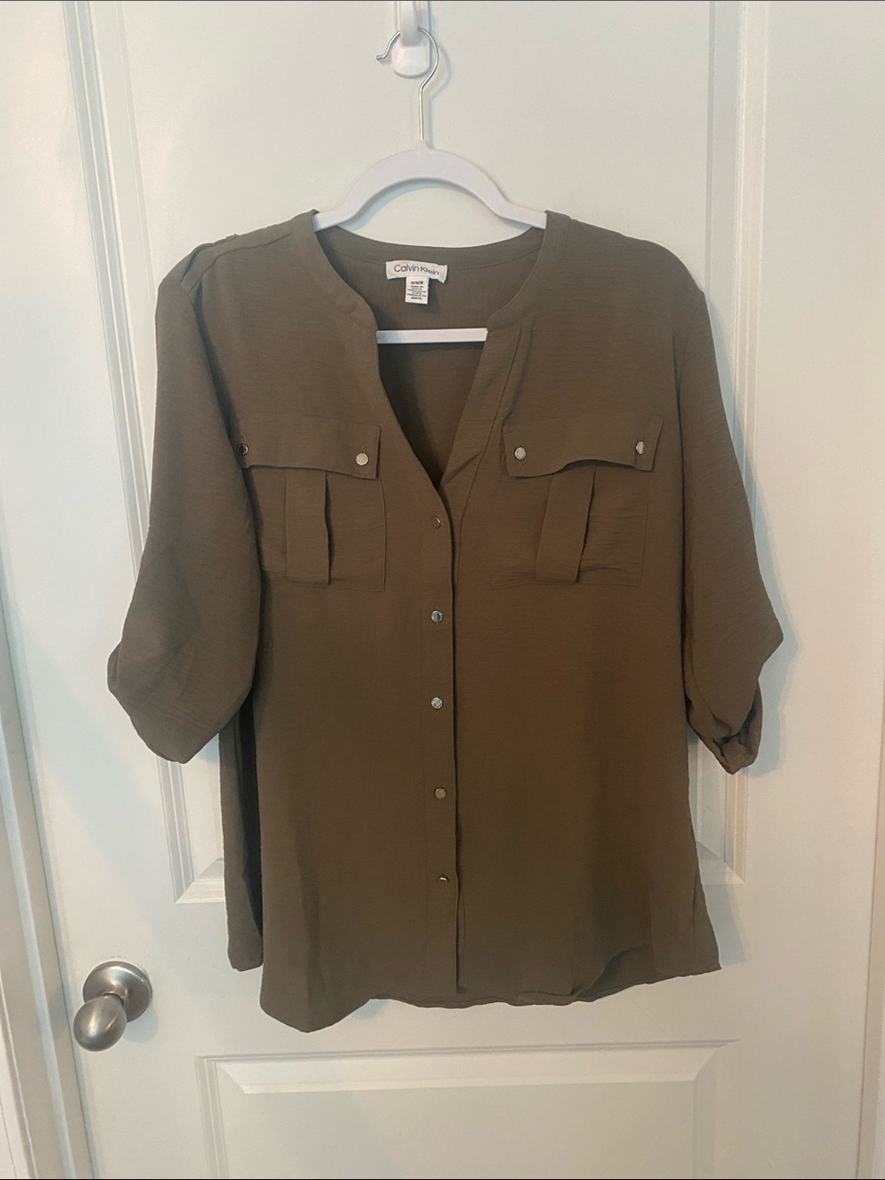 Calvin Klein Olive Green Button-Front Utility Shirt